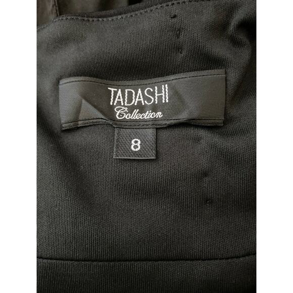 Tadashi Collection Fit Flare Cocktail Dress 8 M Black Sleeveless Ruched V-Neck - Picture 7 of 9